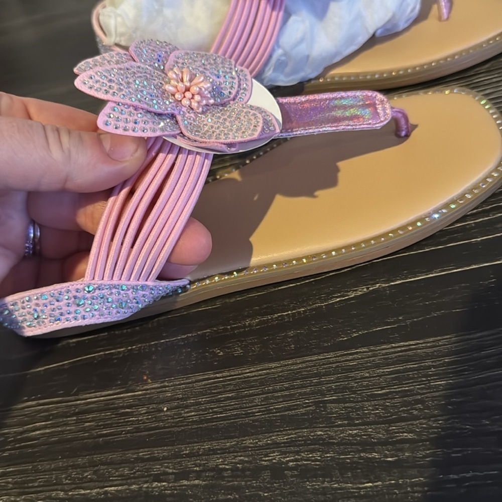 Pink Floral Sandals with Rhinestone Accents GIRLS - Picture 3 of 7